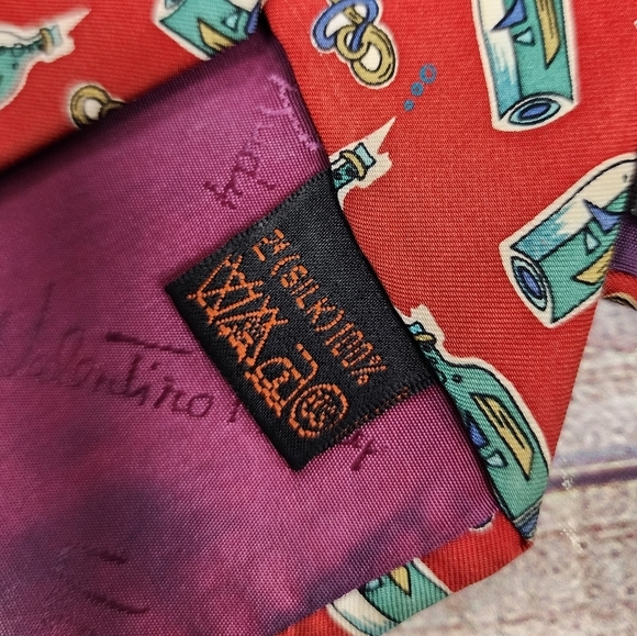 Valentino Rudy Ship in a Bottle Red Silk Neck Tie - Picture 3 of 4